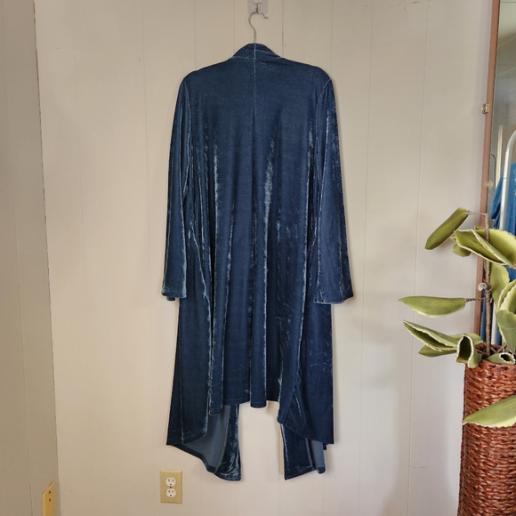 Suzanne Betro Blue Velvet Draped Duater Cardigan Long Boho Bohemian Formal - Picture 4 of 10